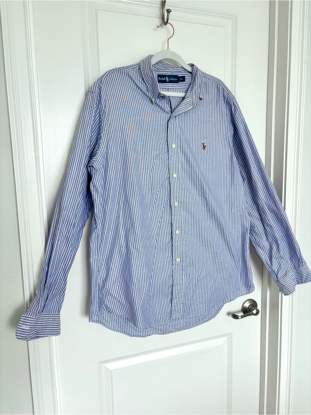 Ralph Lauren Blue White Striped Button Down Shirt Men’s Long Sleeve Cotton